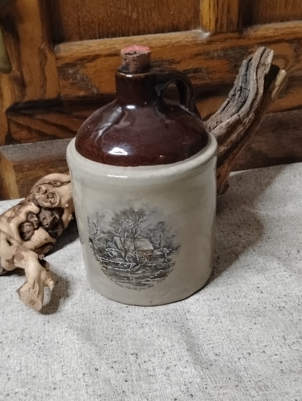 Vintage Ceramic Jug - Brown and Cream Scenic Accent